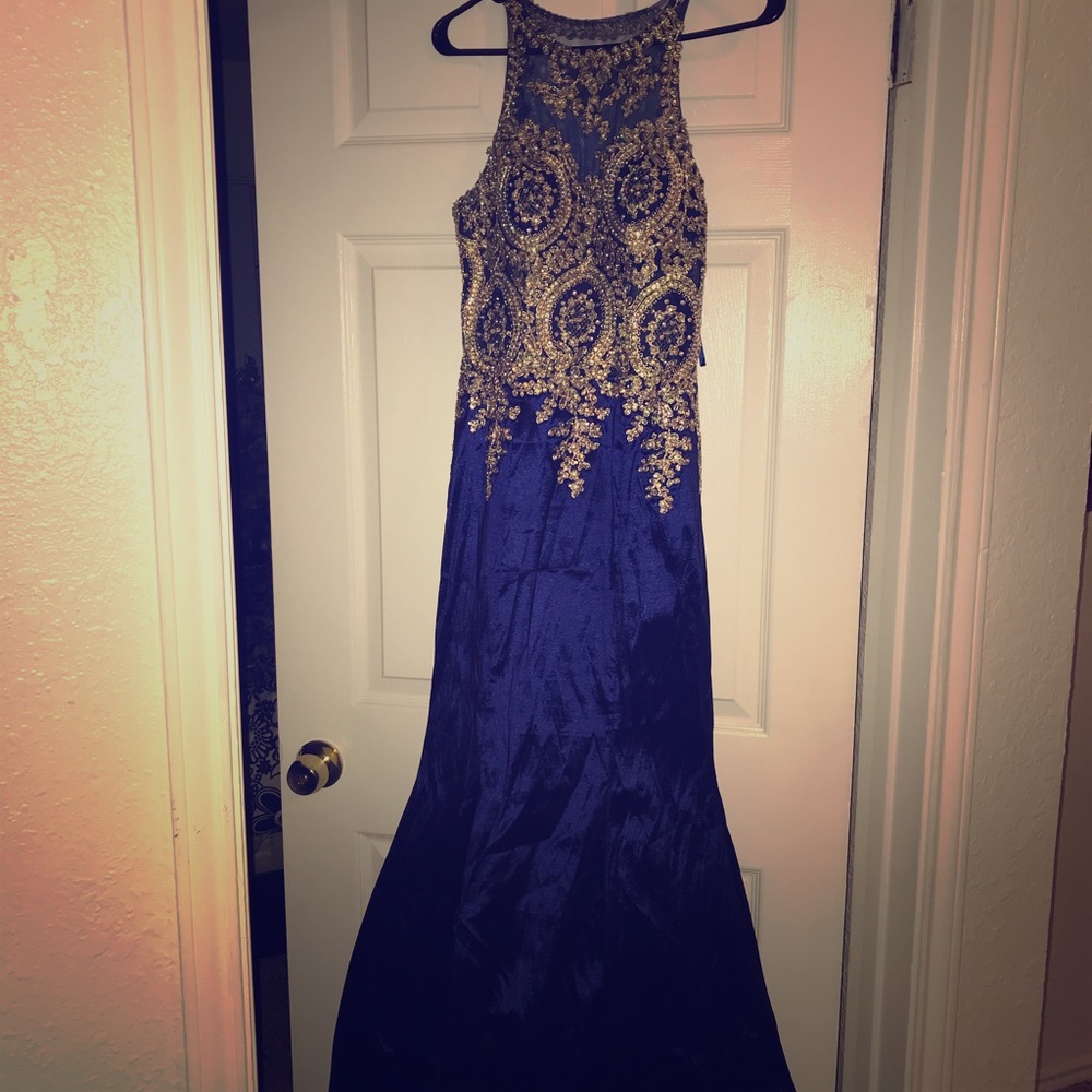 Long sparkly blue occasional dress.